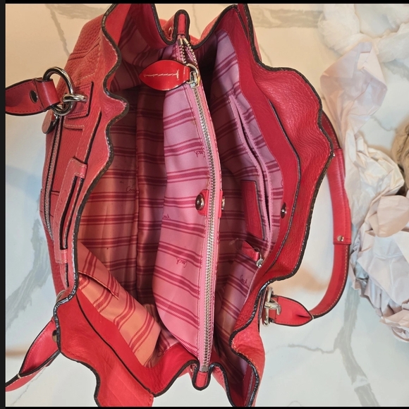 Y2K Coach Penelope Genuine Leather Pebbled Satchel Shoulder Bag Red - Picture 6 of 13